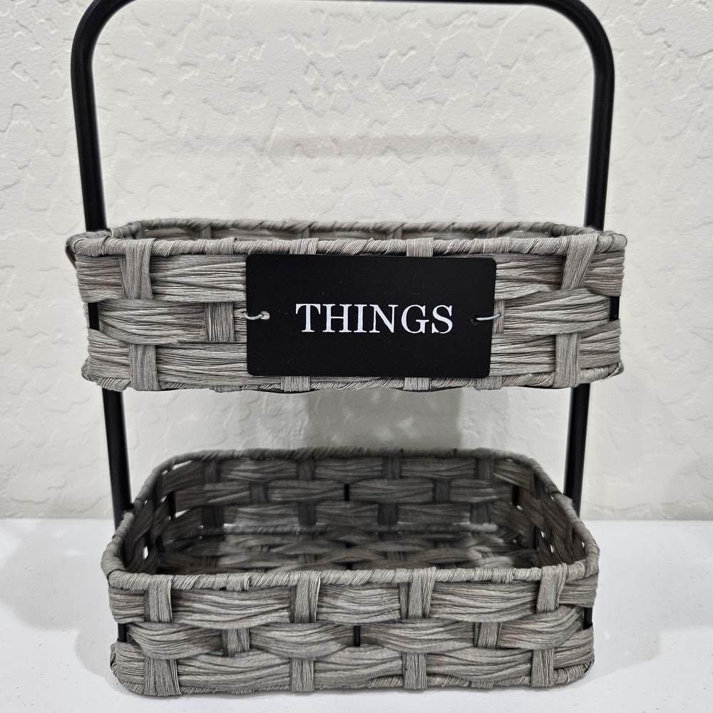 & Other Stories Dual-Level Gray Woven Basket